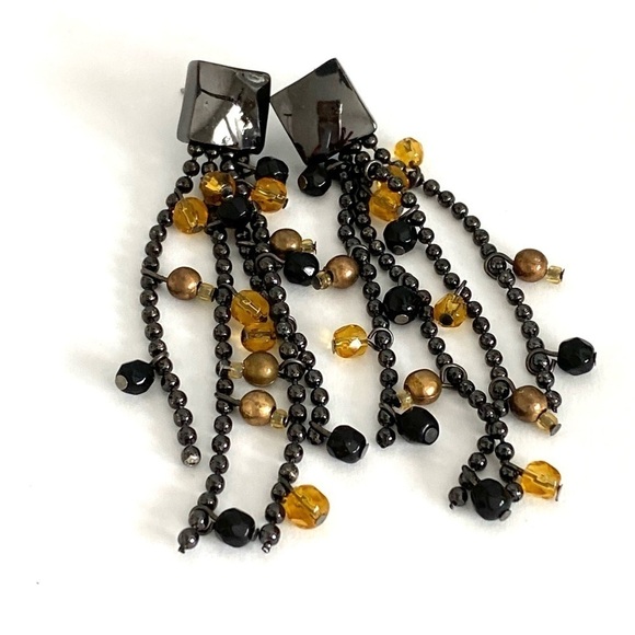 Earrings Dangles Drops Long Black - Picture 4 of 8